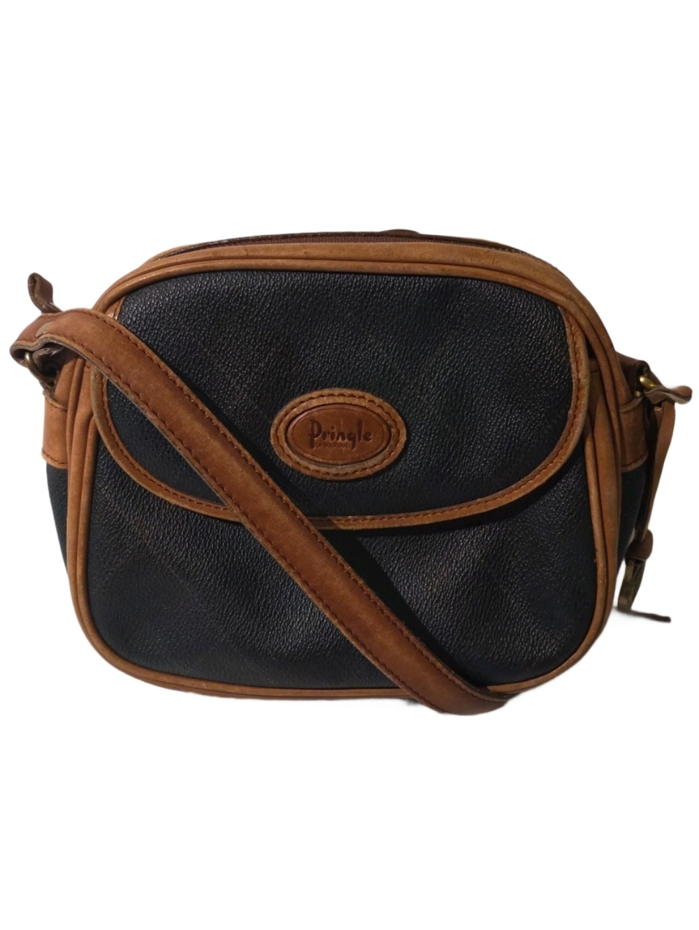 Pringle of Scotland Dark Green Plaid Leather Crossbody Bag Vintage